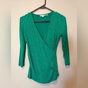 Boden Teal Polka Dot Wrap Blouse